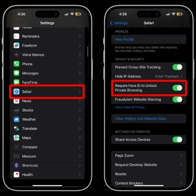 faceid private browsing