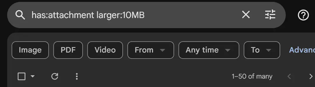finding emails by size on gmail