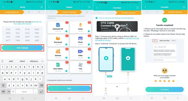 finishing the whatsapp backup transfer from android to ios