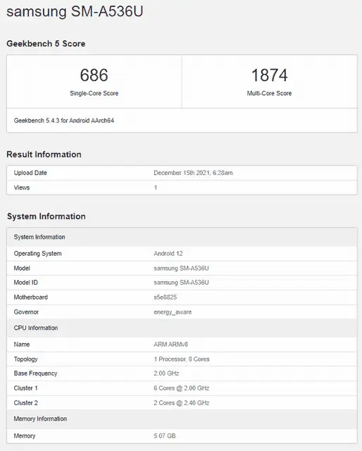 galaxy a53 geekbench