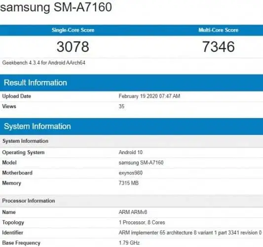 galaxy a71 5g geekbench
