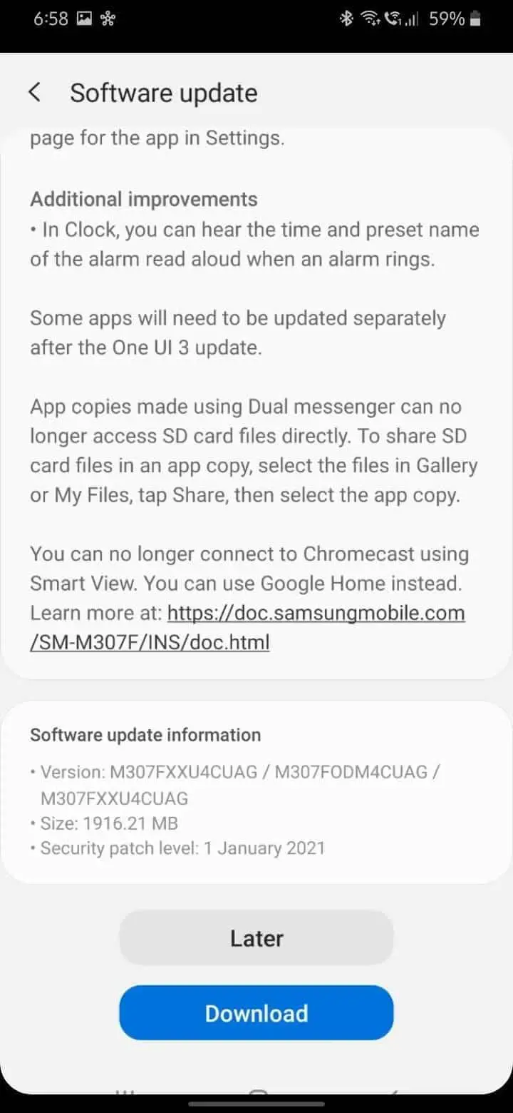galaxy m03s android 11 update 2