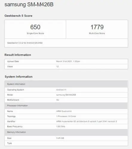 galaxy m42 5g geekbench