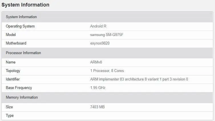 galaxy s10 plus geekbench android 11