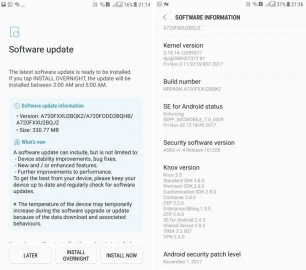 galxy a7 2017 india november 1