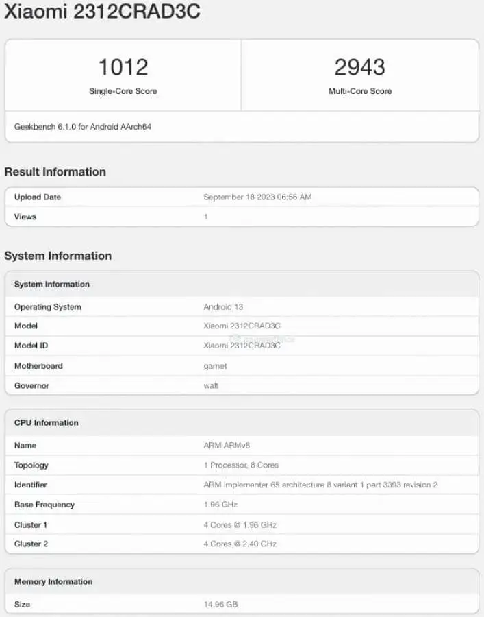 geekbenc results xiaomi redmi note 13 pro