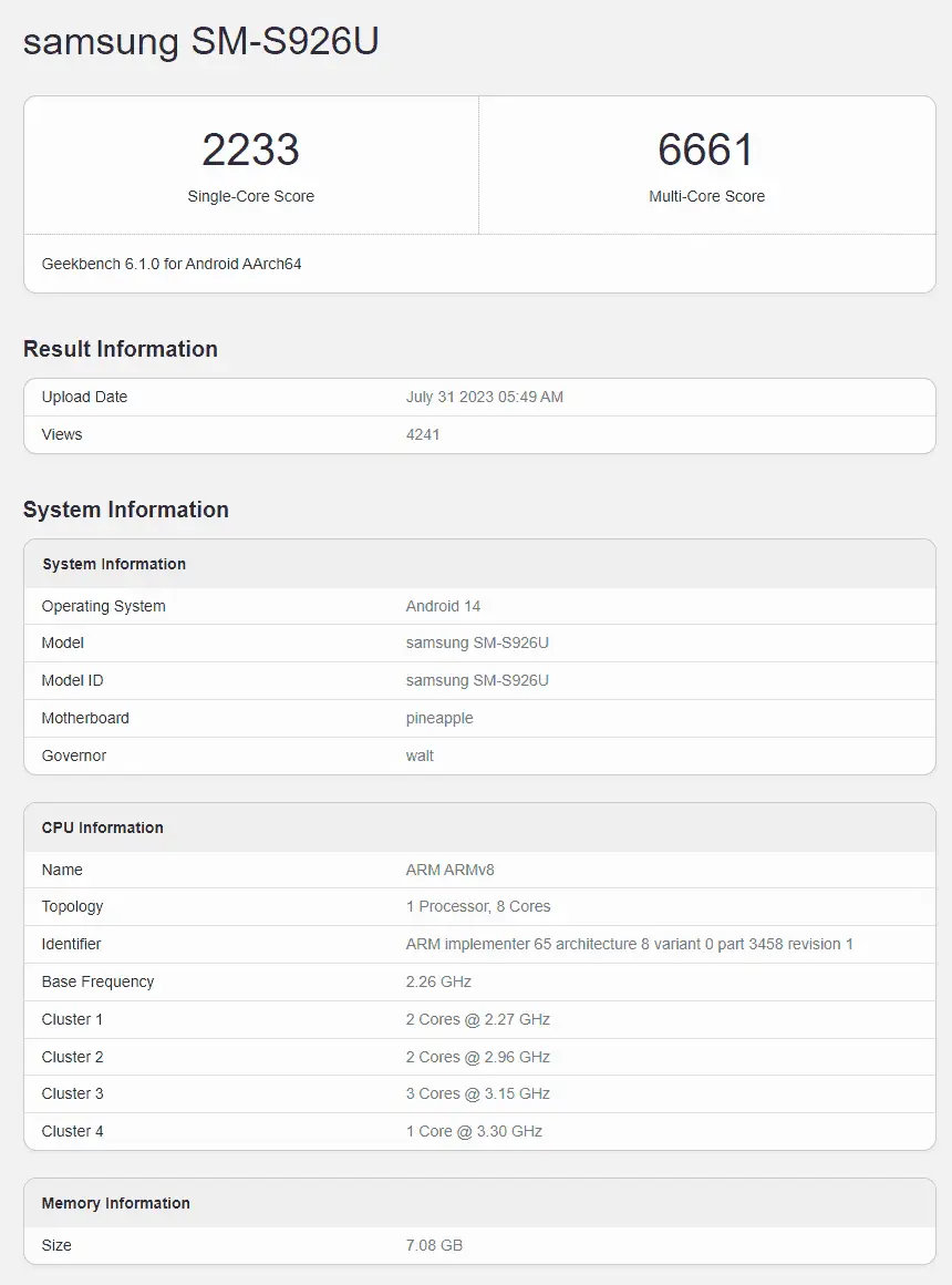 geekbench 610 results
