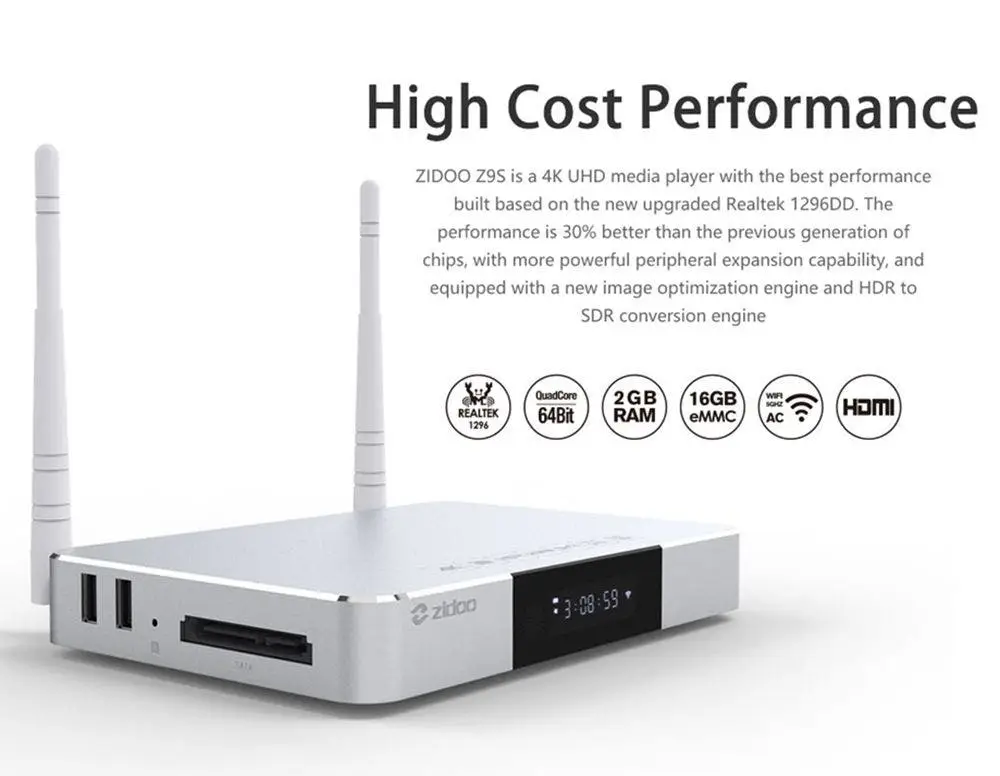 geekbuying zidoo z9s 4k uhd blue ray navigation media player 2g 16g dual sata 3 0 793366