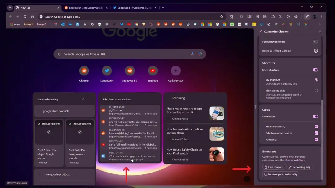 google chrome ntp synced history
