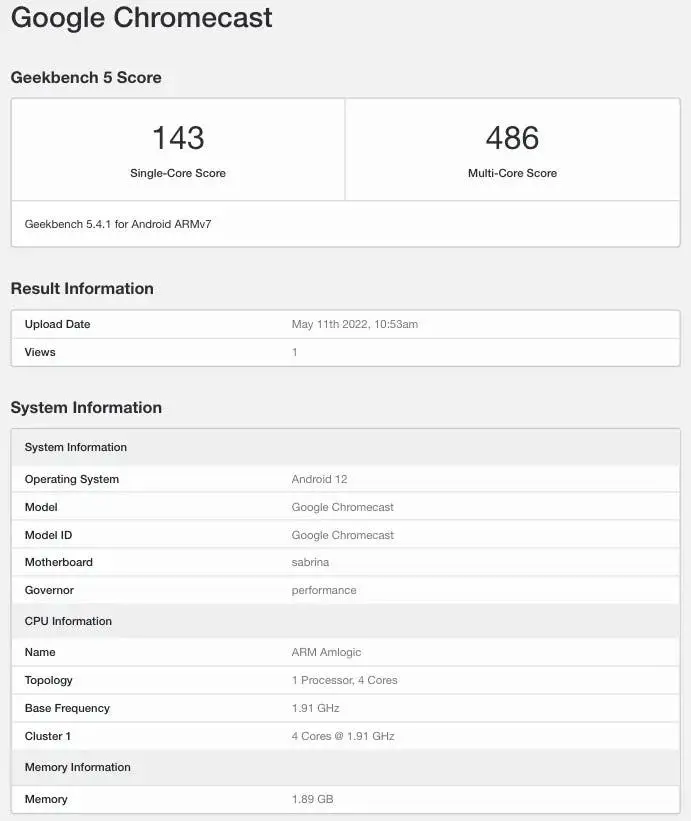 google chromecast android 12 geekbench
