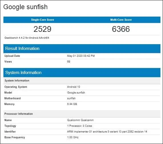 google pixel 4a geekbench