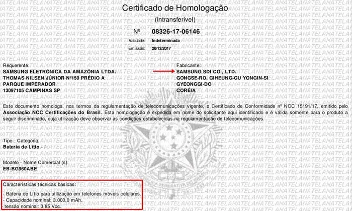 homologacao de bateria anatel 15145511476225