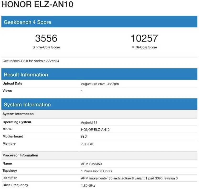 honor magic 3 elz an10 geekbench