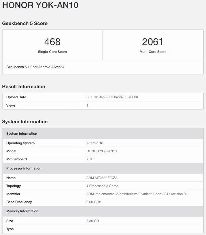 honor v40 yok an10 geekbench