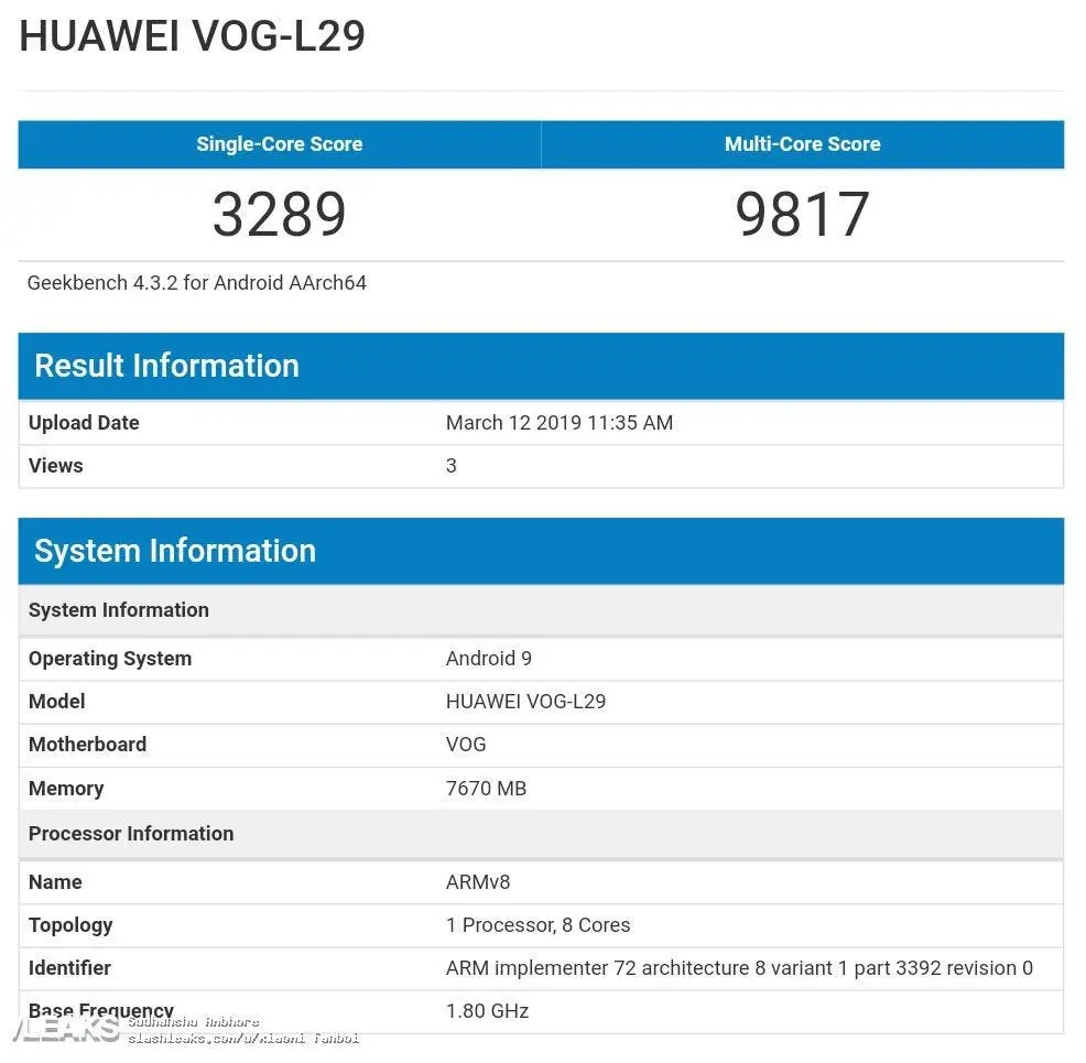 huawei p30 pro spotted on geekbench with 8gb ram