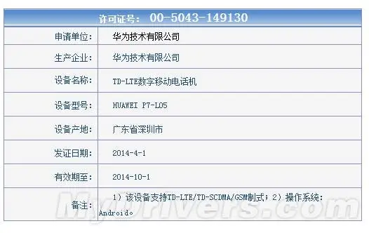 huawei p7 tenaa 2
