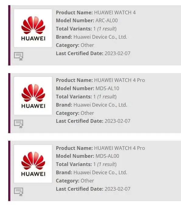 huawei watch 4 certificate