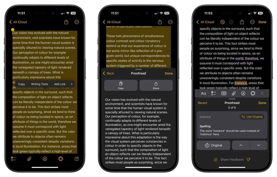 ios 18 proofread