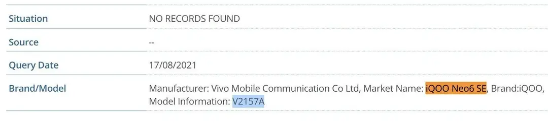 iqoo neo6 se v2157a imei 868954057794322