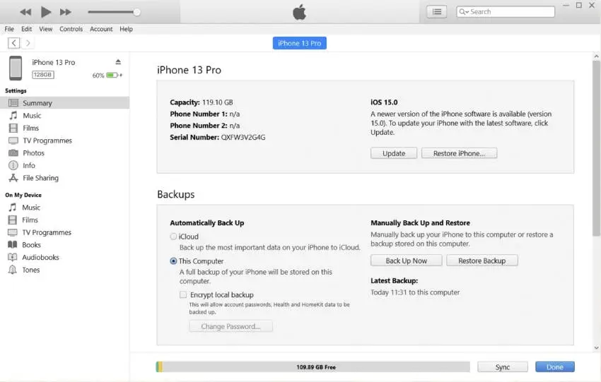 itunes backup