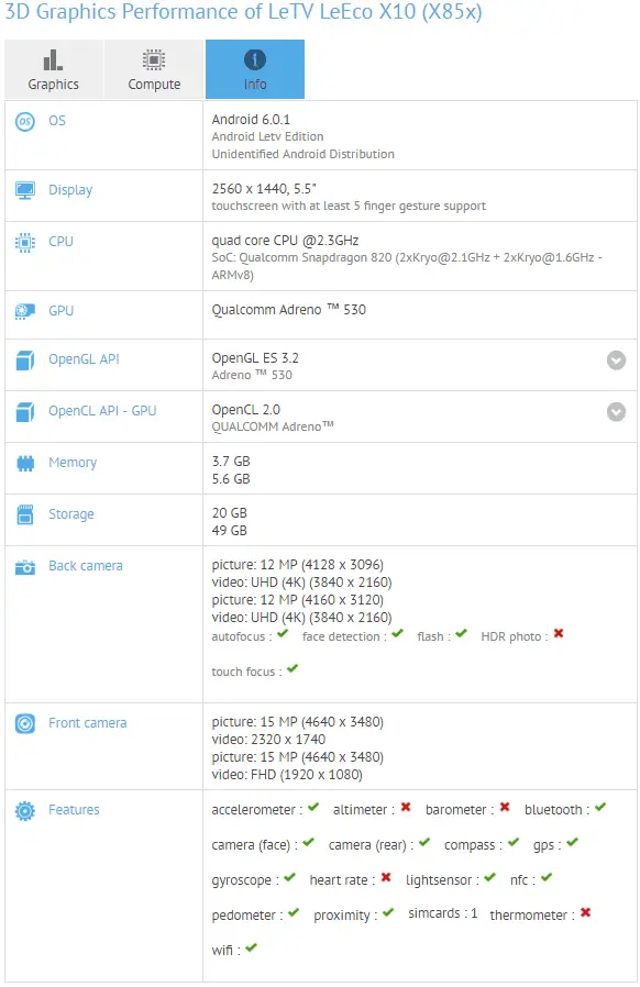 letv leeco x10 specs