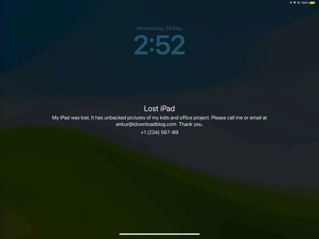 lost ipad showing message and phone number on lock screen 1536x1151 1
