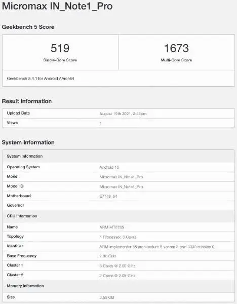micromax in note 1 pro geekbench 1