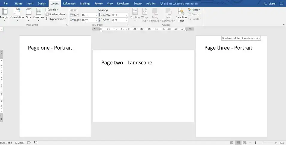 microscoft word page orientation changed
