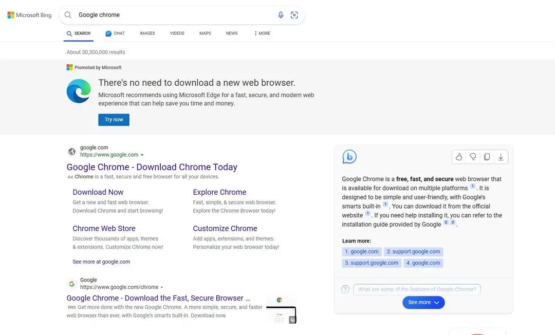 microsfot edge prompt for google chrome search