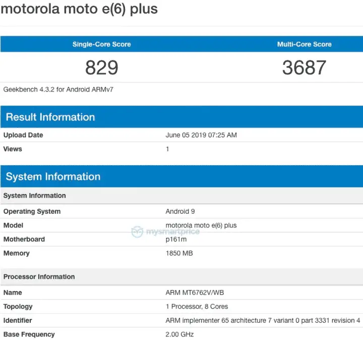 moto e6 plus geekbench