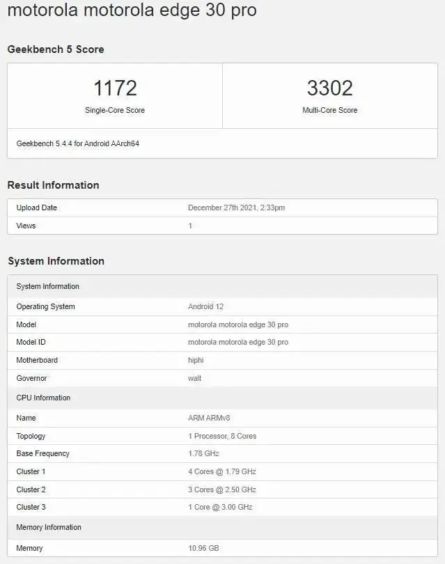 moto edge 30 pro geekbench