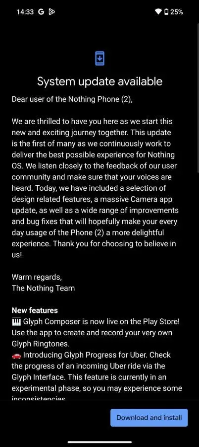 nothing phone 2 first update changelog 2