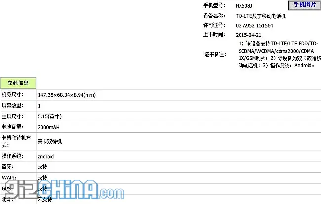 nubia z9 specifications