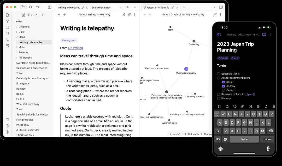 obsidian note taking software