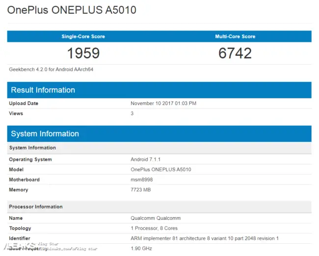 oneplus 5t geekbench