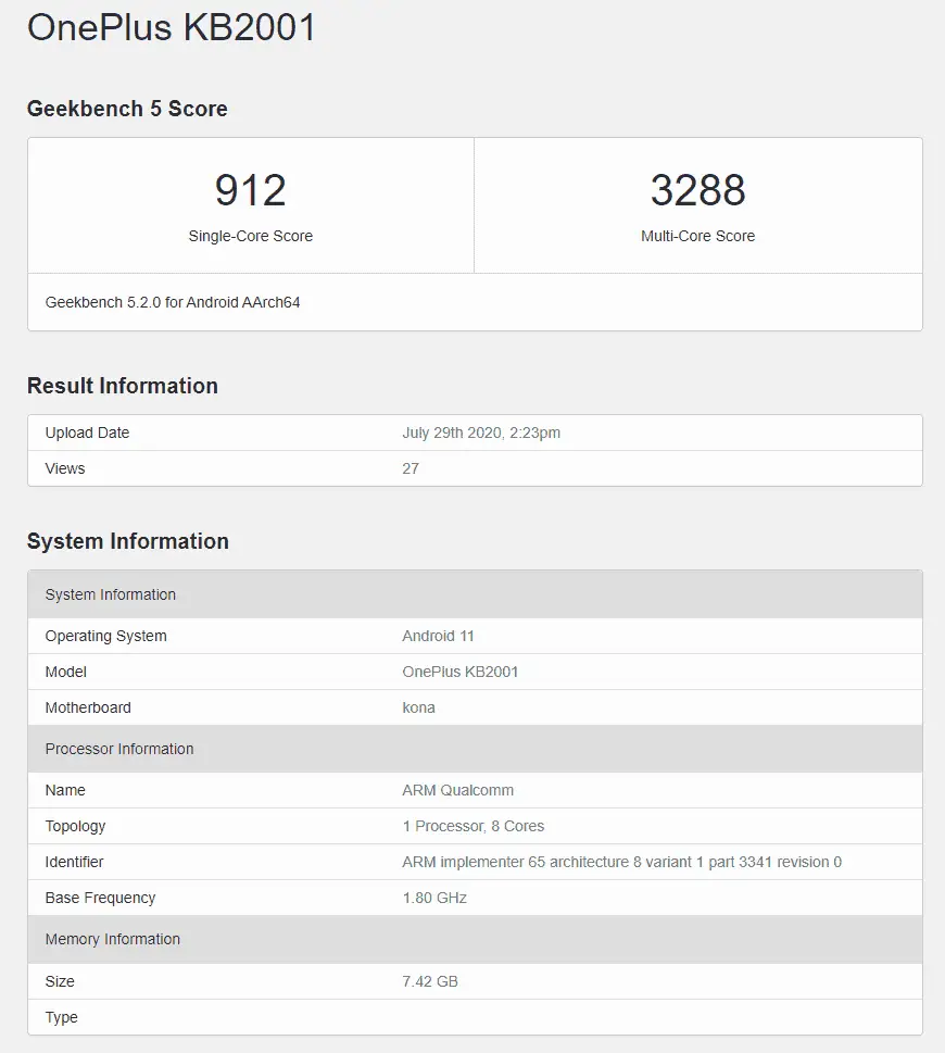 oneplus 9t geekbench