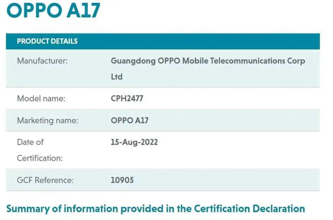oppo a17 gcf