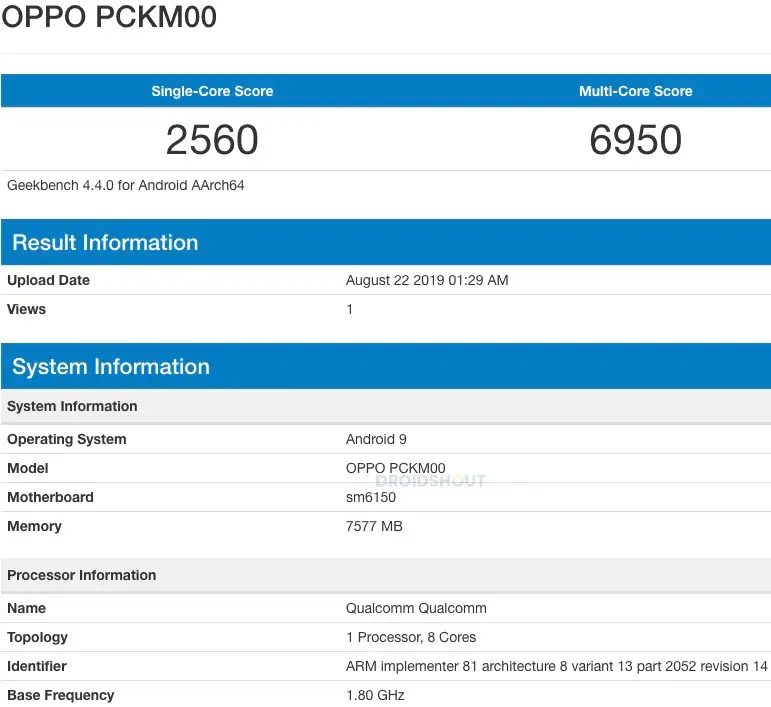 oppo reno 2 geekbench