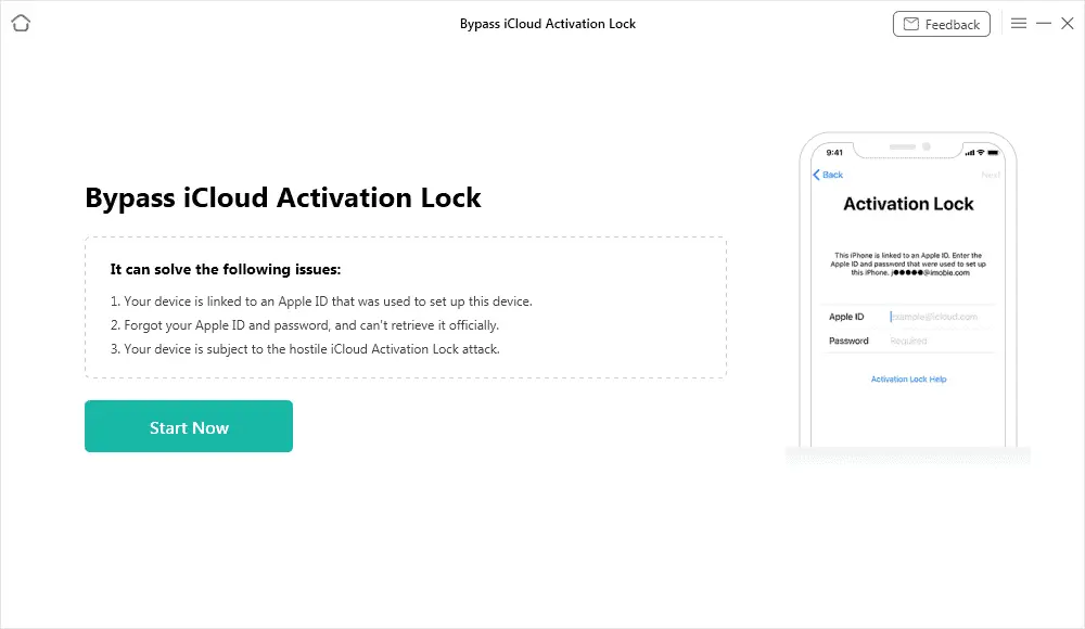 press start now for bypassing icloud