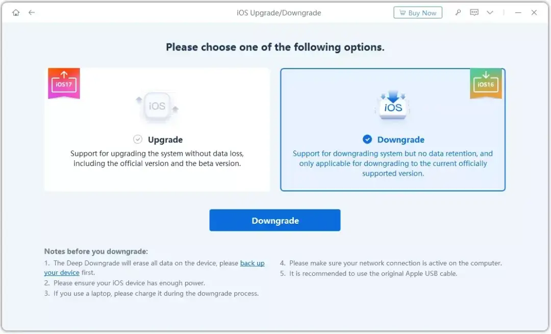 press the downgrade button to downgrade ios 18