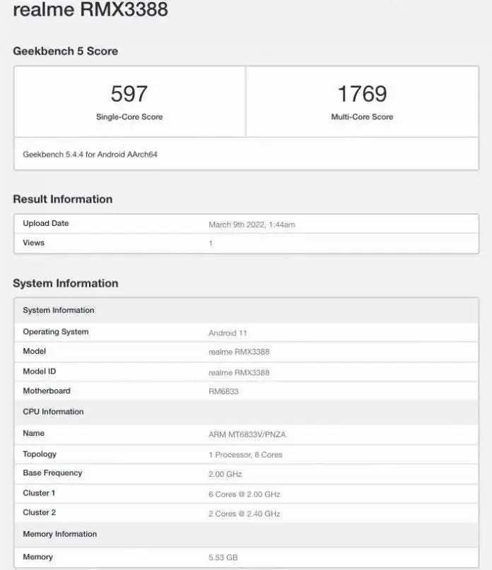 realme 9 5g geekbench