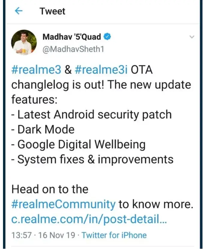 realme india ceo tweet