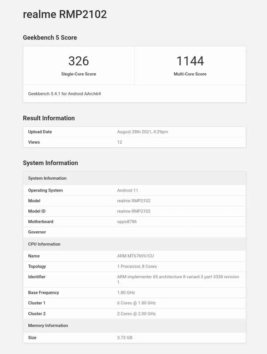 realme pad geekbench listing