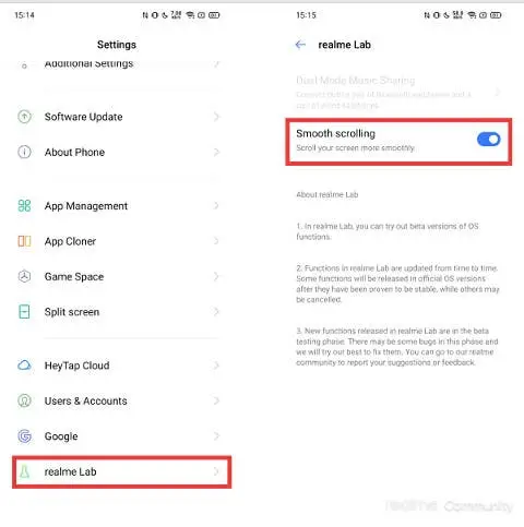 realme smooth scrolling