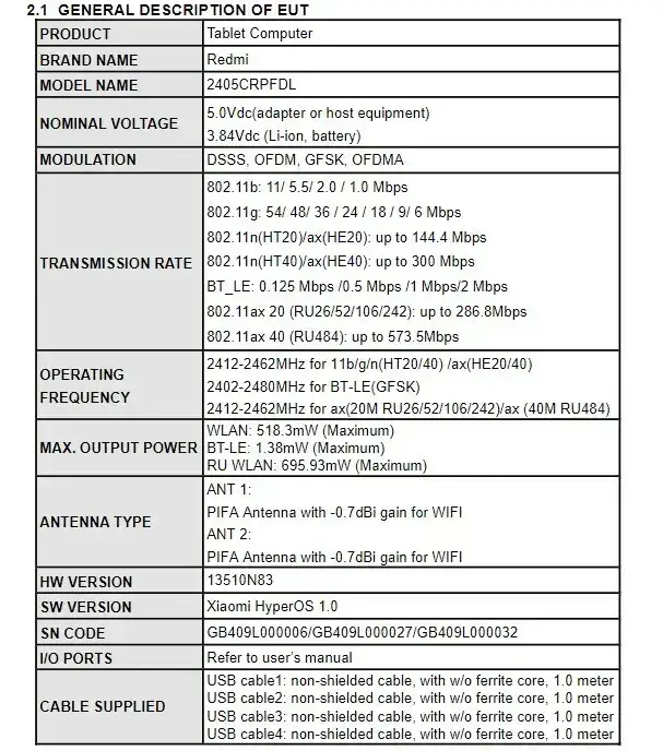 redmi pad pro fcc