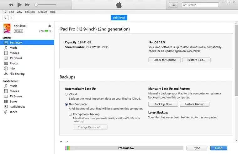 restore ipad itunes