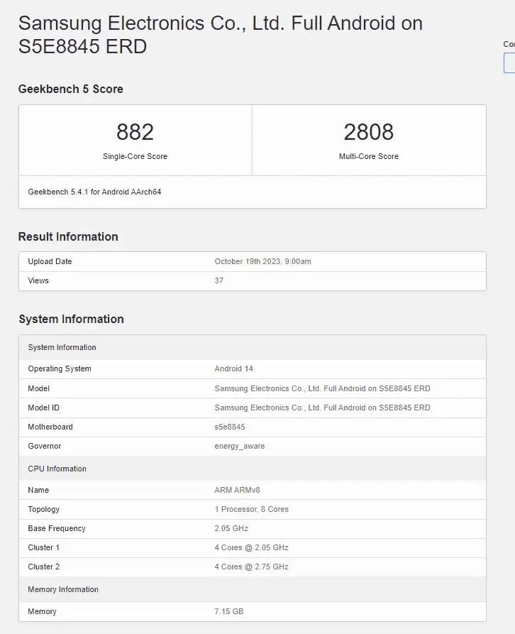 samsung exynos 1480 geekbench 5