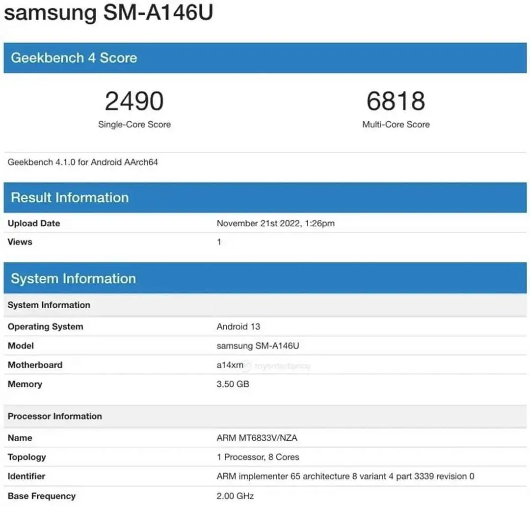 samsung galaxy a14 5g us version geekbench