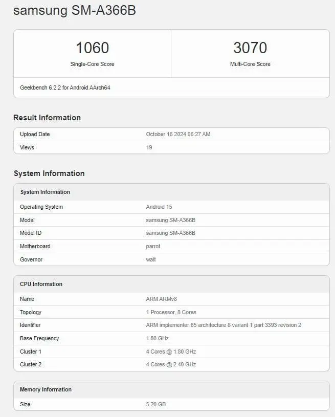 samsung galaxy a36 geekbench scores 1