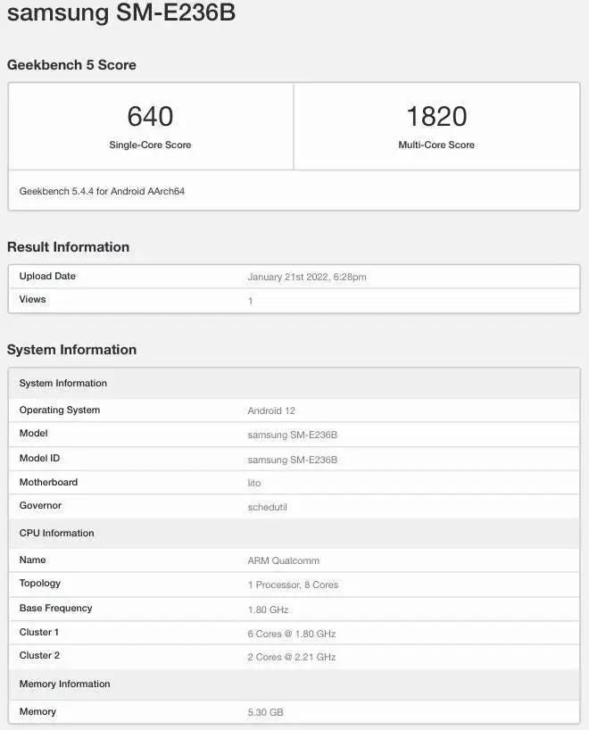 samsung galaxy f23 5g geekbench